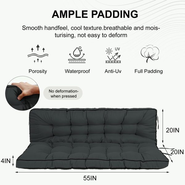 Outdoor Swing Cushions 55 Inch,Waterproof 4in Thick Porch Swing Cushion Replacement With Backrest And Ties,Comfortable 2-3 Seat Pation Swing Pad For Backyard,Garden,Lawn,Outdoor Furniture Dull Grey - Image 6