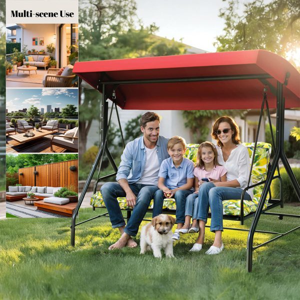 Outdoor Swing Cushions 63 Inch, Waterproof 4in Thick Porch Swing Cushion Replacement With Backrest And Ties, Comfortable 2-3 Seat Pation Swing Pad For Backyard, Garden, Lawn, Outdoor Furniture-Caisu - Image 2