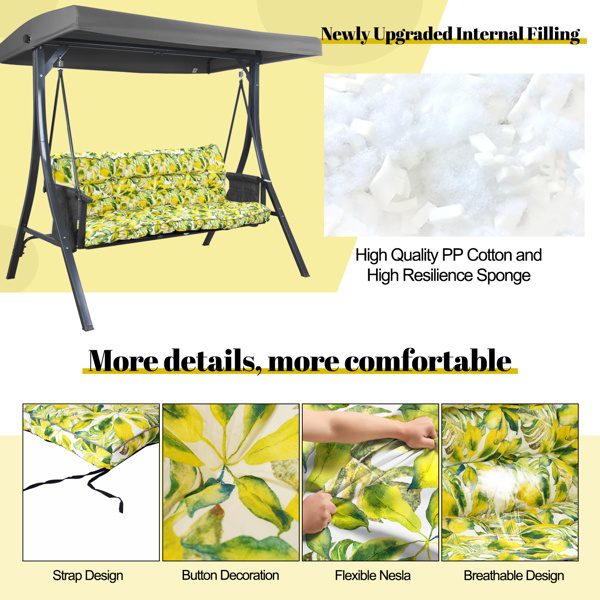 Outdoor Swing Cushions 63 Inch, Waterproof 4in Thick Porch Swing Cushion Replacement With Backrest And Ties, Comfortable 2-3 Seat Pation Swing Pad For Backyard, Garden, Lawn, Outdoor Furniture-Caisu - Image 3