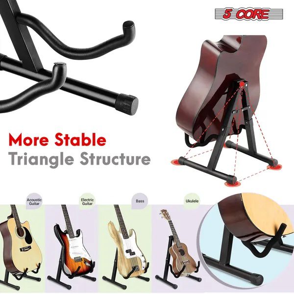 5 Core Guitar Stand 2PC A Frame W Soft Foam Arm Non Slip Rubber For Acoustic Electric Bass - Image 3