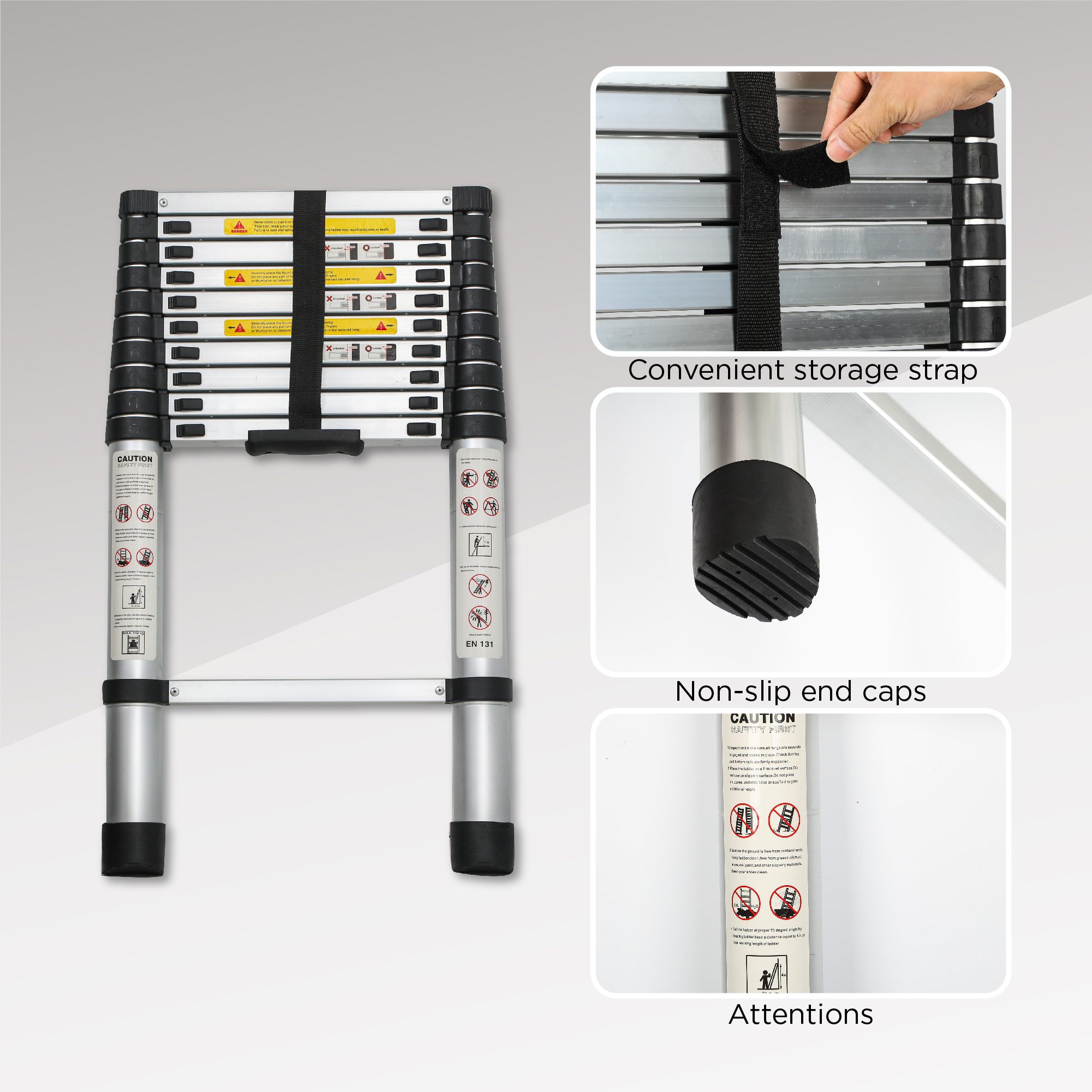 Telescoping Ladder 10.5FT, Telescopic Extension Ladder, Aluminum Alloy Folding Ladder Portable Multi-Purpose for Indoor Outdoor Work, Heavy Duty 300 lbs Load - Image 9