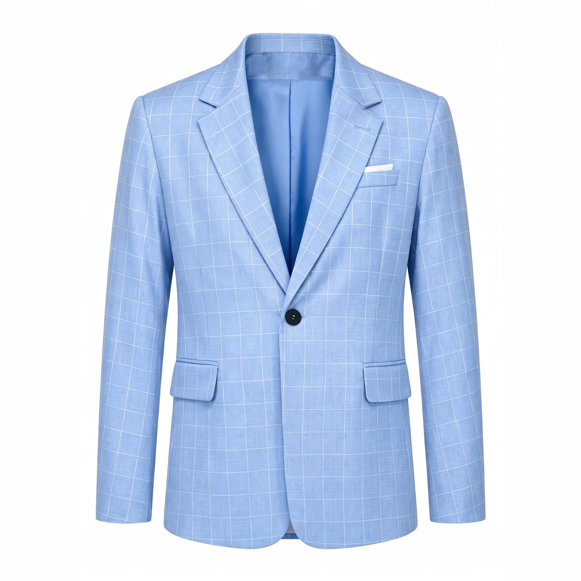 Mens Light Business-Style Plaid Suit Jacket - Image 5