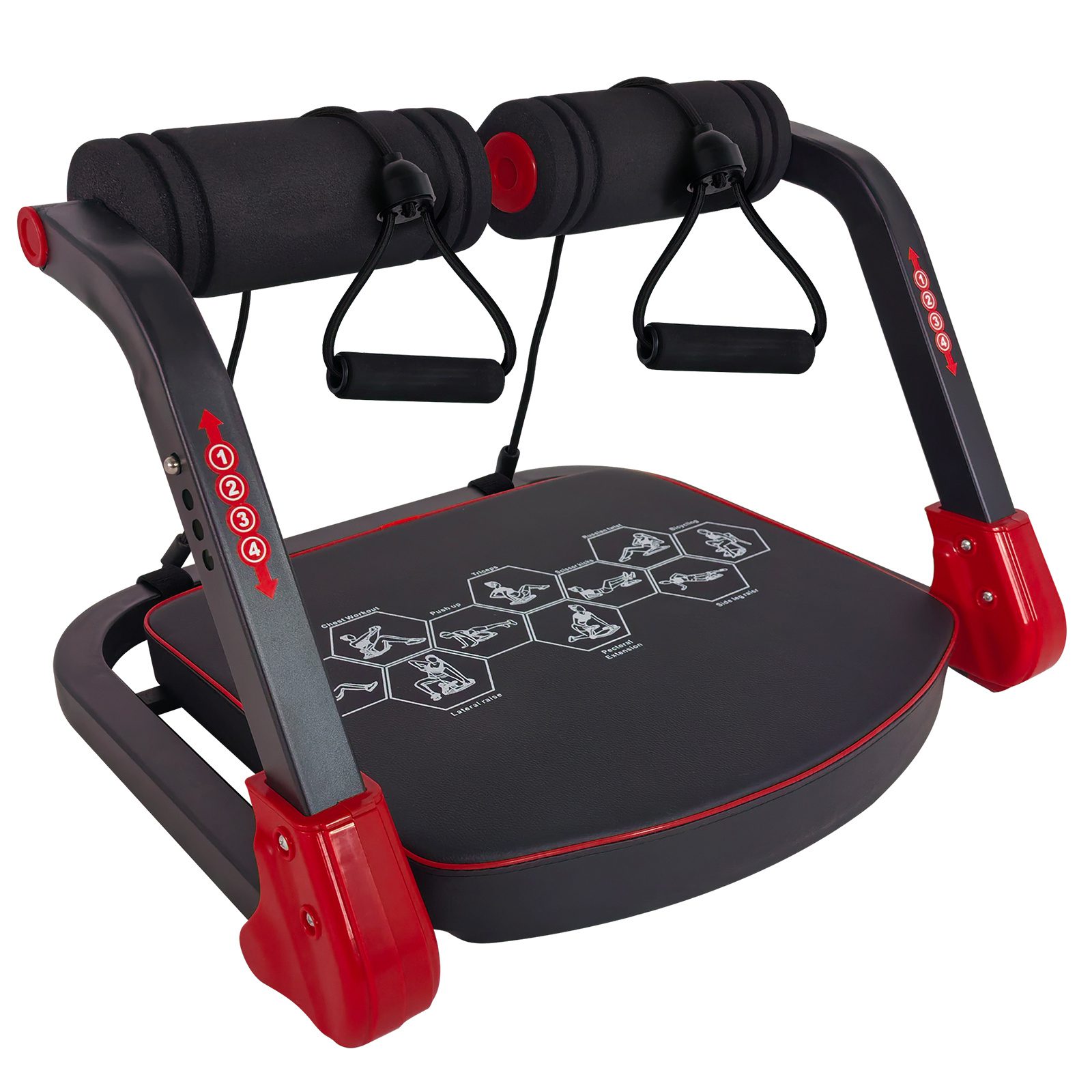 Ab Core Trainer Abdominal Machine For Home Gym With Resistance Bands Red - Image 3