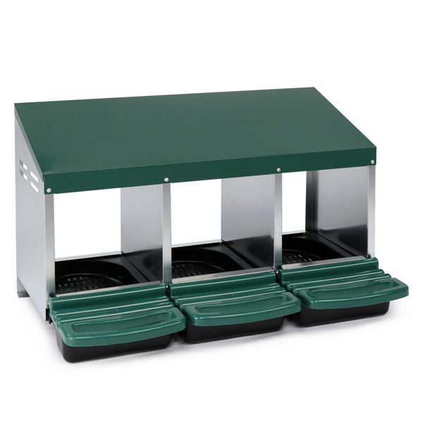 3 Compartment Roll Out Chicken Nesting Box With Plastic Basket, Egg Nest Box Chicken Laying Box Hens Chicken Coop Box, Green