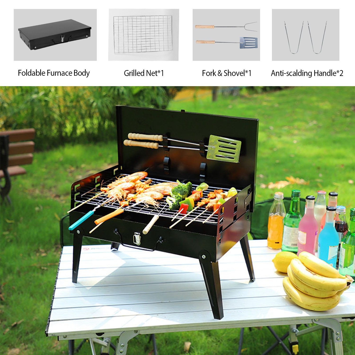 1Pc 17.32x10.63x8.27in Portable Charcoal Grill For Spring Summer Outdoor Activities Foldable BBQ Suitcase Grill Shelf For Outdoor Camping Picnics Garden Grilling Fedex Shipping - Image 4