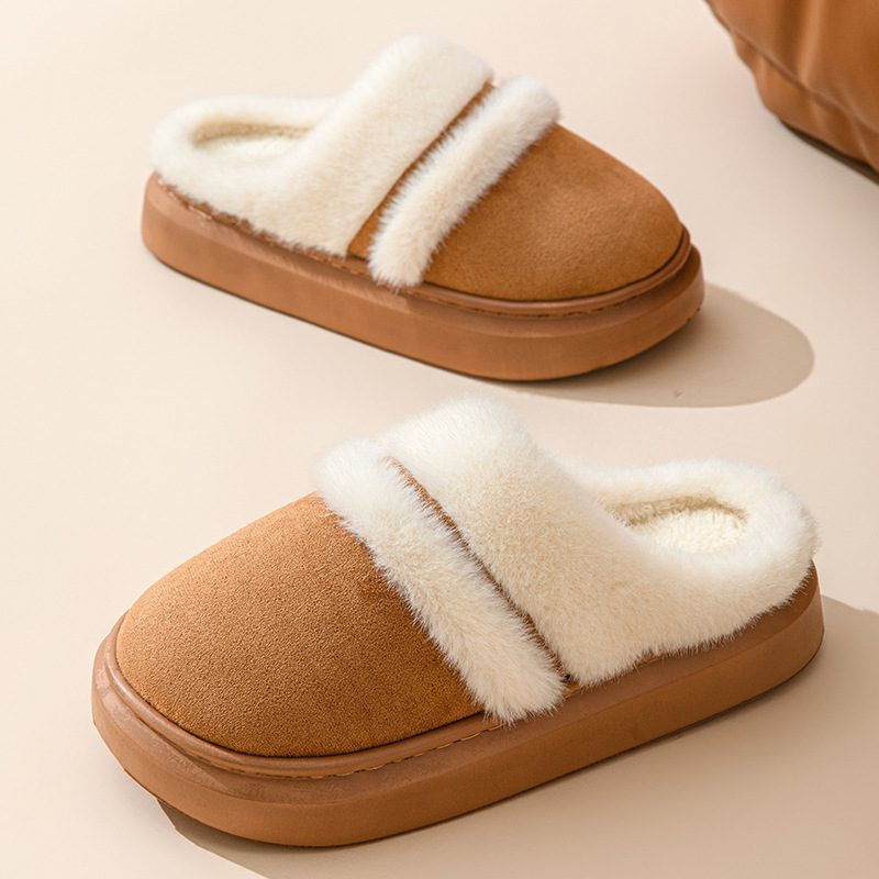 Fashion Warm Cotton Slippers For Women Leisure Thick Bottom Non-slip Plus-velvet House Shoes Winter Bedroom Floor Suede Slipper - Image 8