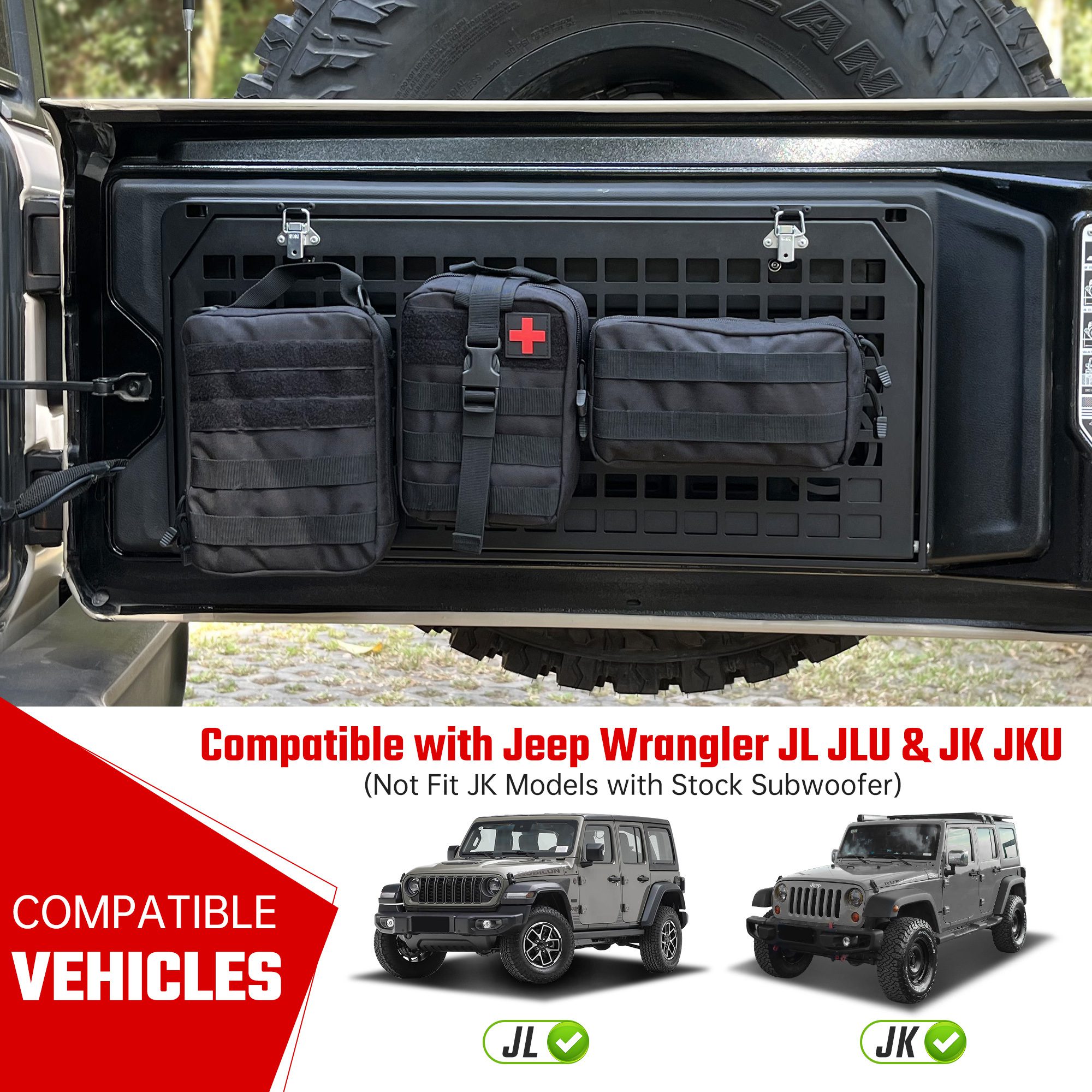 2-Tier Tailgate Table Rear Foldable Storage Cargo Rack Outdoor Camping Desk for 2007-2026 Jeep Wrangler JK&JL 4 Door (Not Fit JK Models with Stock Subwoofer) - Image 8