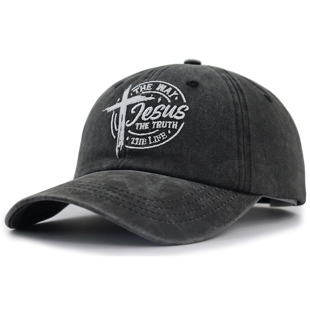 2pcs Vintage Washed Black Baseball Cap For Women Men, Jesus The Way The Truth The Life Cross Embroidered Faith Christian Hat - Image 2