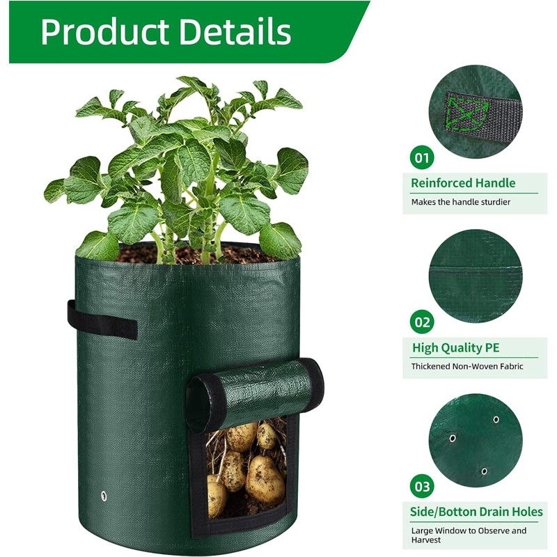 10 Gallon -6 Pack Potato Grow Bags, Heavy Duty PE Fabric Pots With Flap And Handles, Green Planter Bags For Potato Vegetables Outdoor Garden, For All Plants Growing - Image 5