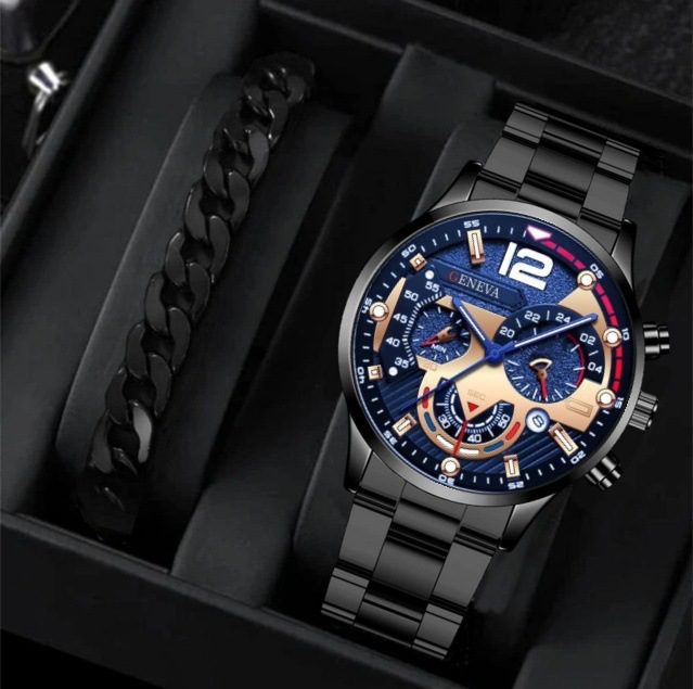2pcs Men's New Popular Steel Strip Fashion Business Three Eye Quartz Watch Bracelet Set Valentine's Day Gifts - Image 10