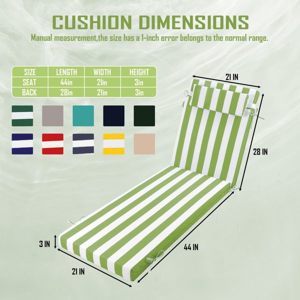 Outdoor Chaise Lounge Cushion, 72 In. X 21 In. X 3 In. Waterproof Fade-Resistant Patio Chair Pad For Pool Beach - Image 5