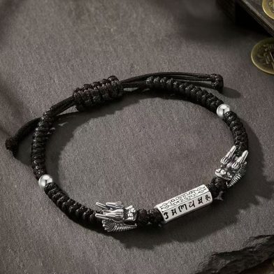 Retro Double-dragon Guardian Bracelet For Men Simple And Stylish