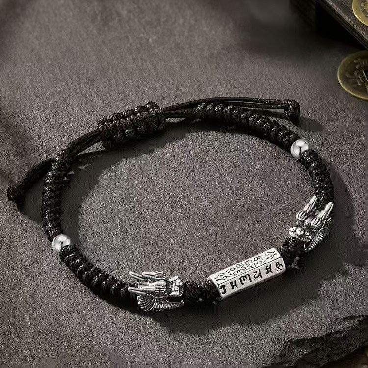 Retro Double-dragon Guardian Bracelet For Men Simple And Stylish