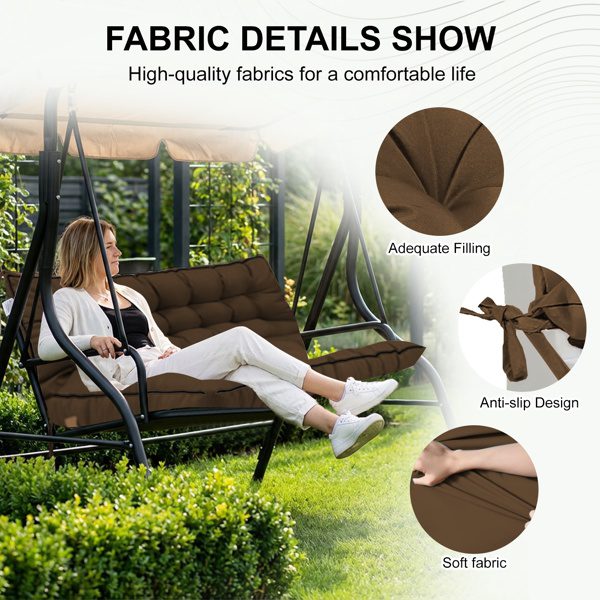 Outdoor Swing Cushions 70 Inch, Waterproof 4in Thick Porch Swing Cushion Replacement With Backrest And Ties, Comfortable 2-3 Seat Pation Swing Pad For Backyard, Garden, Lawn, Outdoor Furniture-coffee - Image 6
