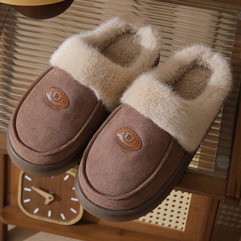 Winter Plush Slippers For Men Casual All-match Warm Suede House Shoes Indoor Non-slip Floor Bedroom Slipper - Image 3