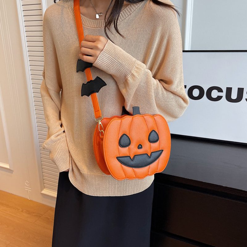 Halloween Bags Funny Pumpkin Cartoon Shoulder Crossbody Bag With Bat Personalized Creative Female Bag - Image 5