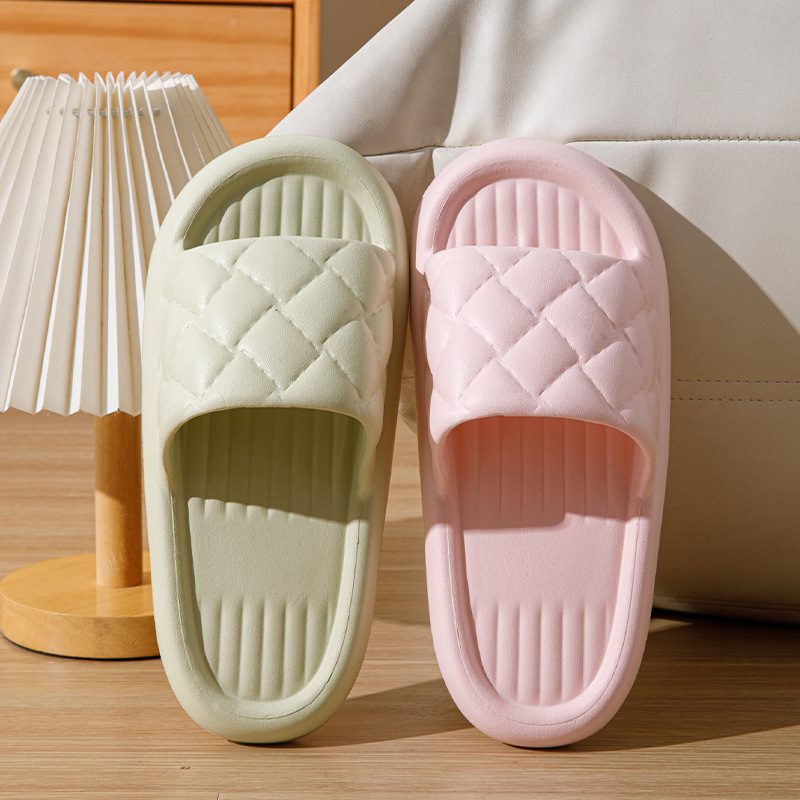 New Rhombus Home Slippers Summer Non-slip Floor Bathroom Slipper Lightweight Simple House Shoes For Women Men - Image 3
