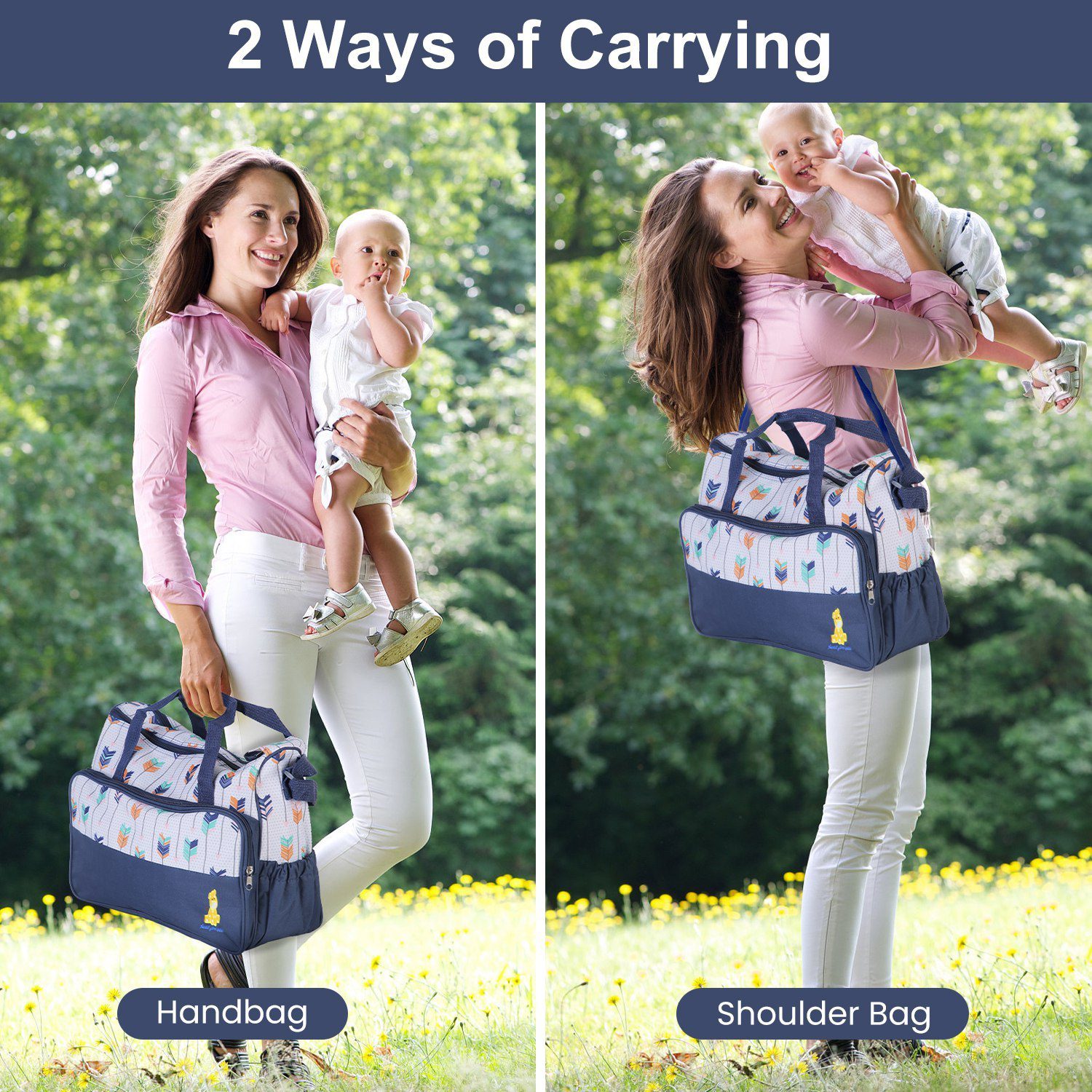 5Pcs Baby Nappy Diaper Bags Set Mummy Diaper Handbags With Diaper Pad Food Bag Bottle Bag Travel Tote Bags For Mom Dad - Image 8