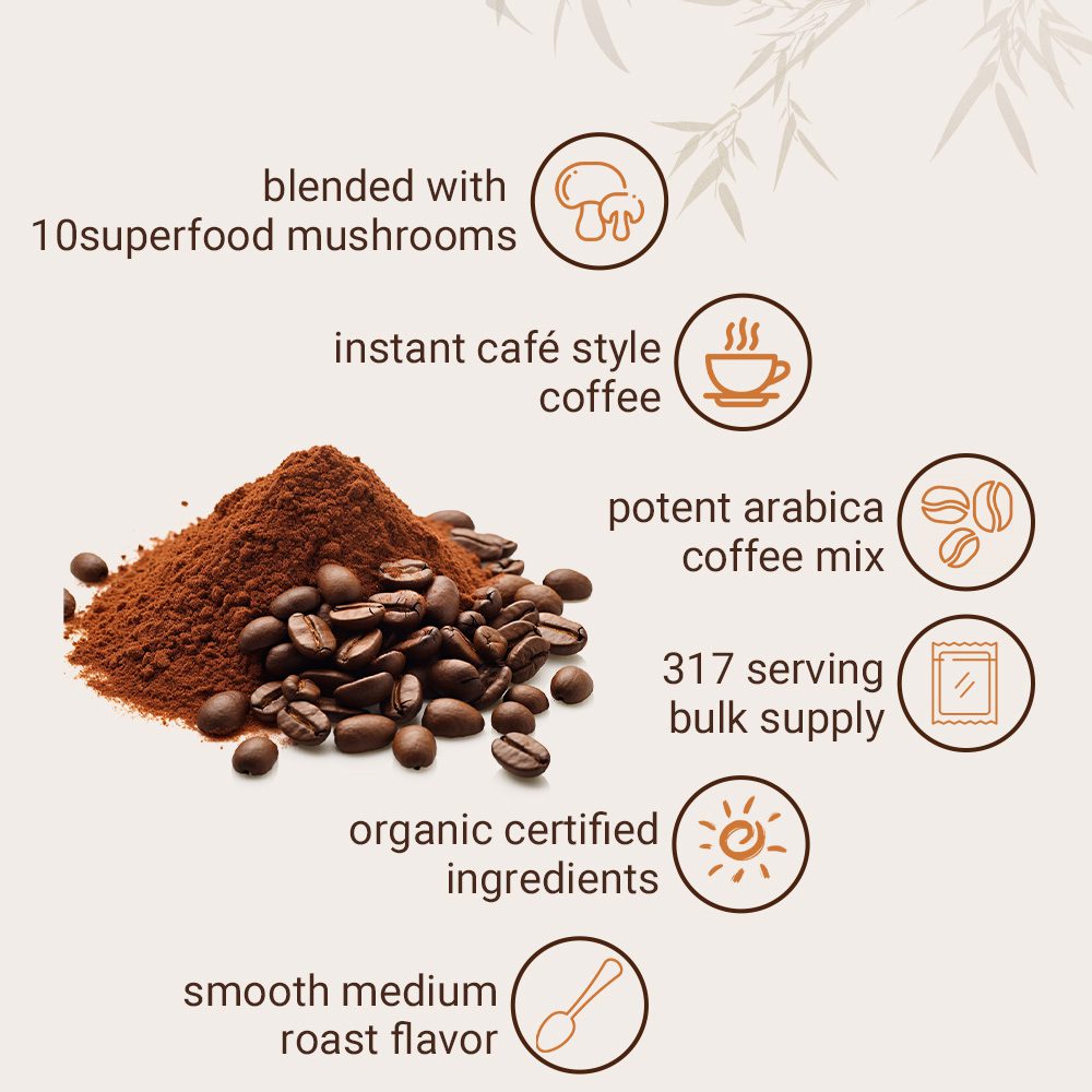 10in1 Mushroom Coffee Powder, Premium Arabica Instant Coffee Blend With Mane, Reishi, Chaga 8 Functional Mushrooms, Low Caffeine, Non GMO, FillerFree,1 LB - Image 4