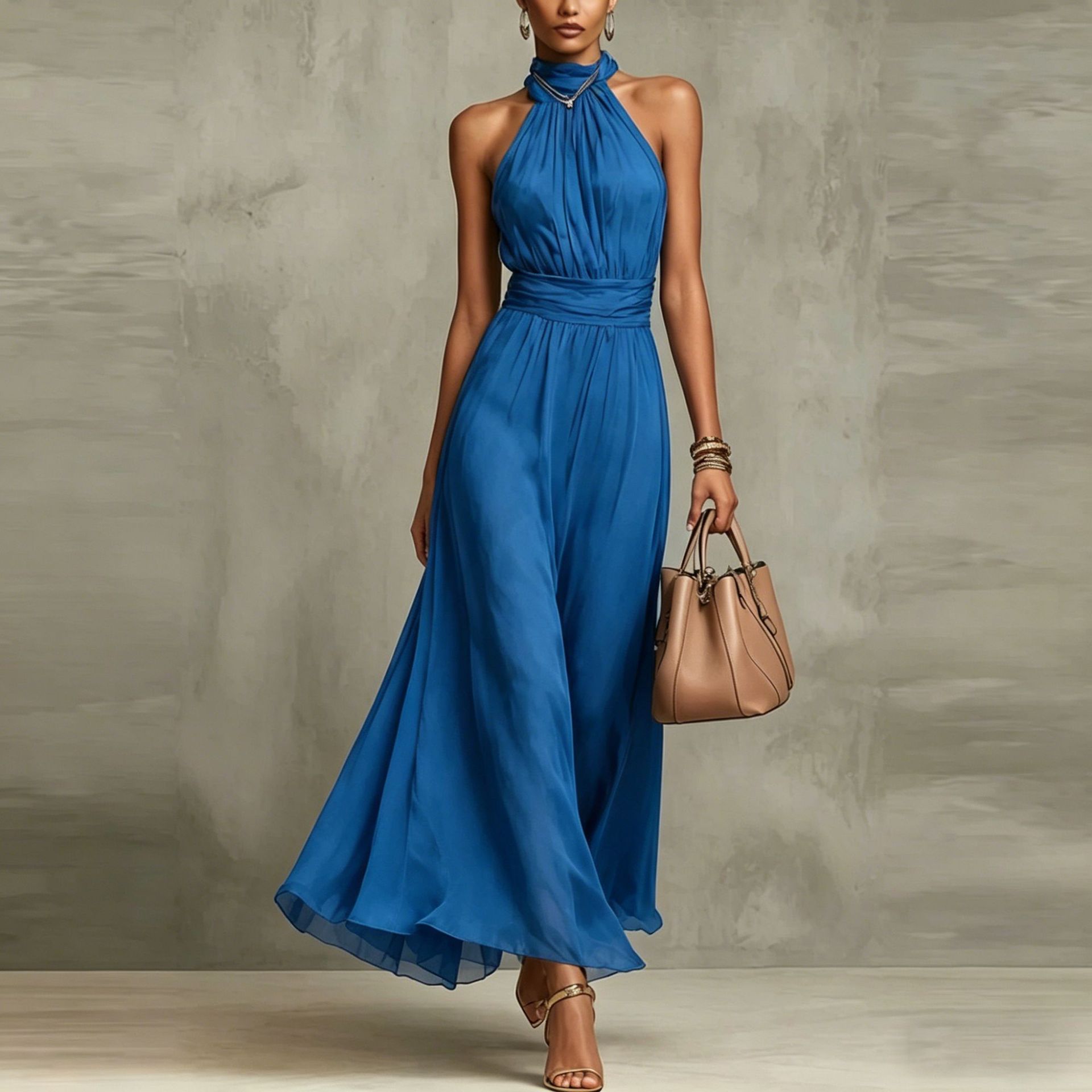 Resort-style Waist-cinching Figure-flattering Pleated Dress - Image 9