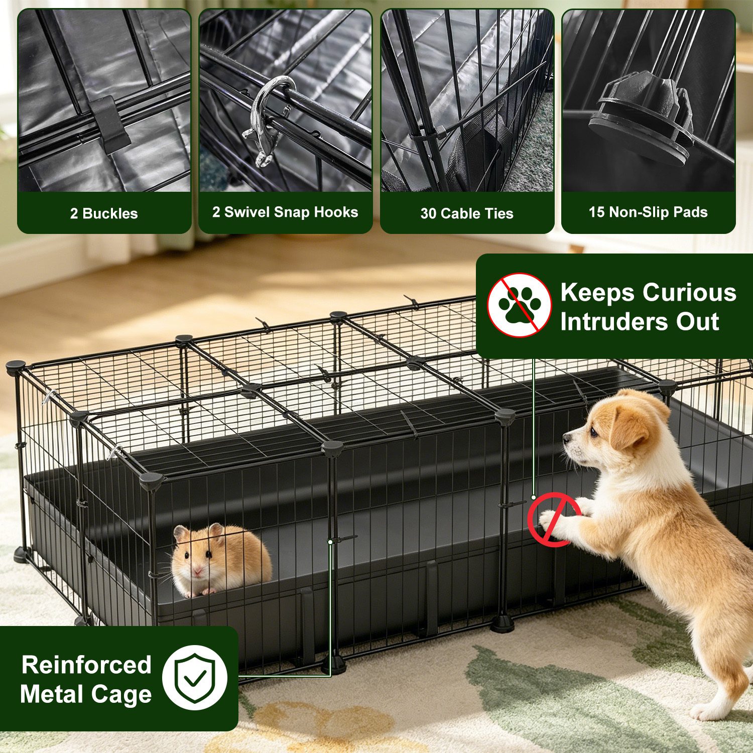 47x24x12IN Guinea Pig Cage Small Animal Playpen DIY Metal Pet Enclosure With 20 Panels Waterproof Floor Mat For Hedgehogs Chickens Ducklings Rabbits Hamsters - Image 9