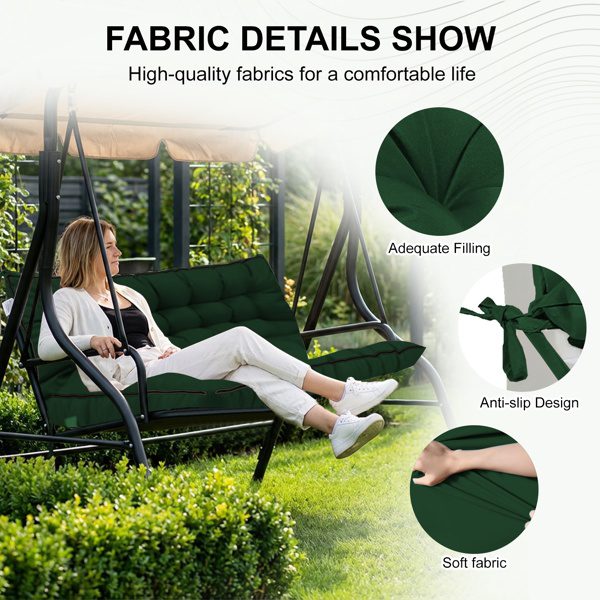 Outdoor Swing Cushions 70 Inch,Waterproof 4in Thick Porch Swing Cushion Replacement With Backrest And Ties,Comfortable 2-3 Seat Pation Swing Pad For Backyard,Garden,Lawn,Outdoor Furniture Dark Green - Image 3