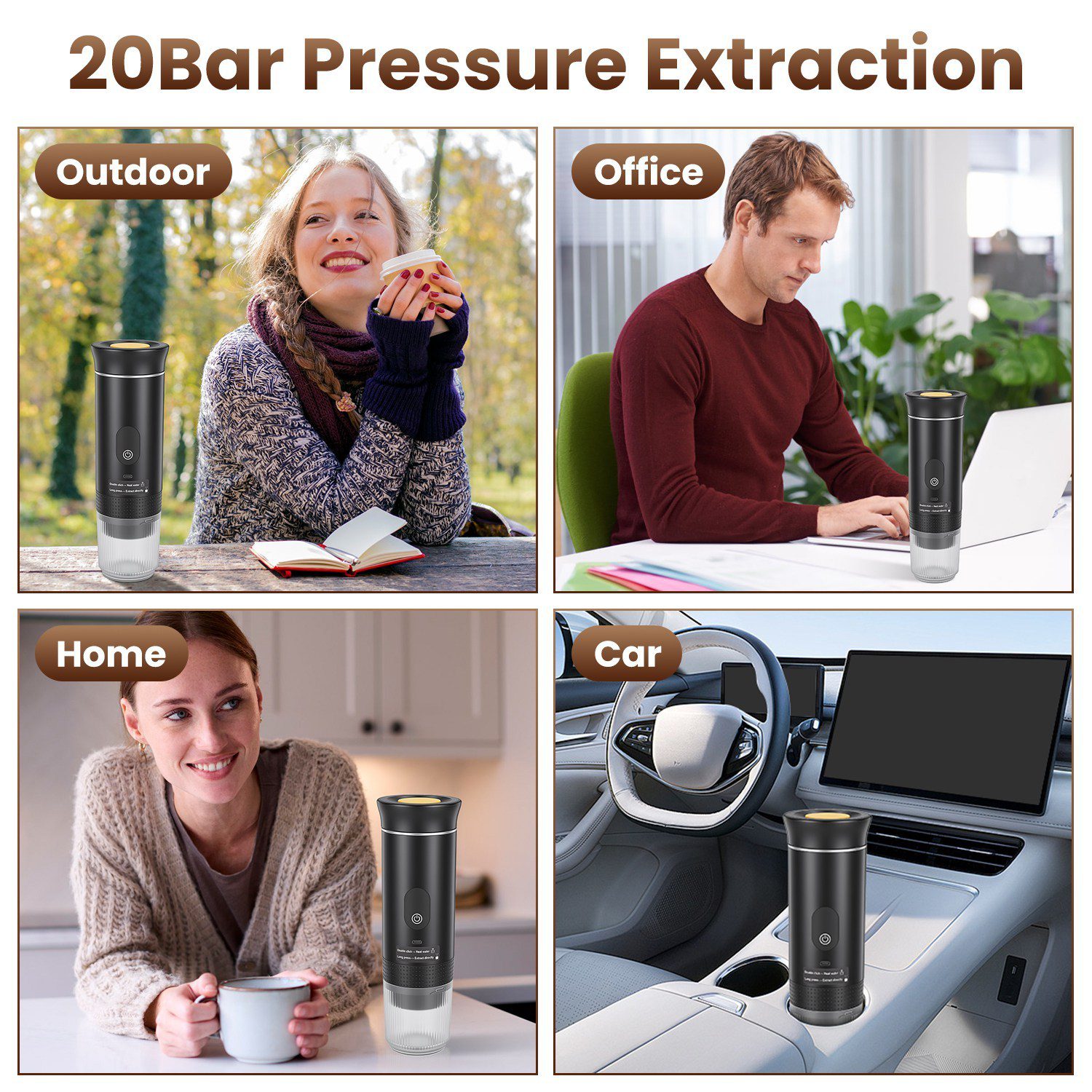 3 In 1 Portable Espresso Machine Cordless Mother Day Self Heating Coffee Maker With 7500mAh Battery Heating 20Bar Pressure Anti Dry Burn Fit For Ground Coffee Capsules For Camping Hiking RV Home - Image 9