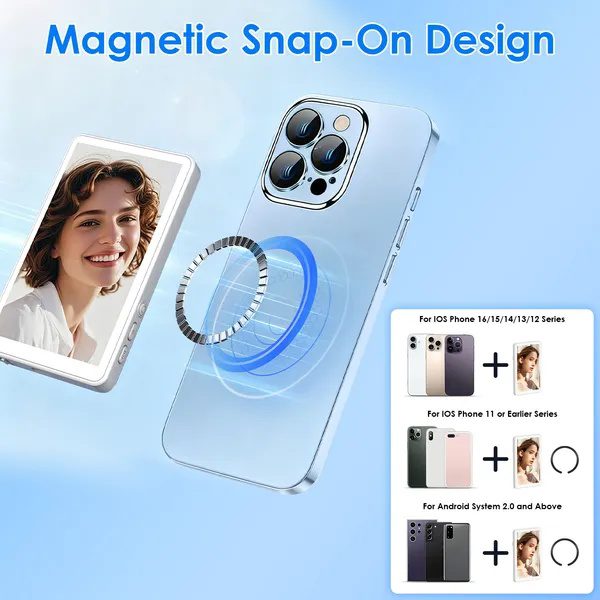 Vlog Selfie Monitor Screen Magnetic Rear Camera Phone Monitor Wireless Selfie Monitor Screen With 33FT Remote For Vlog Live Stream Compatible With IOS Android - Image 2
