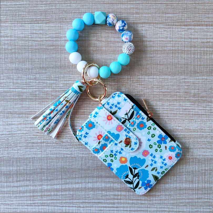 Womens Silicone Bead Bracelet Keychain Cardholder - Image 2
