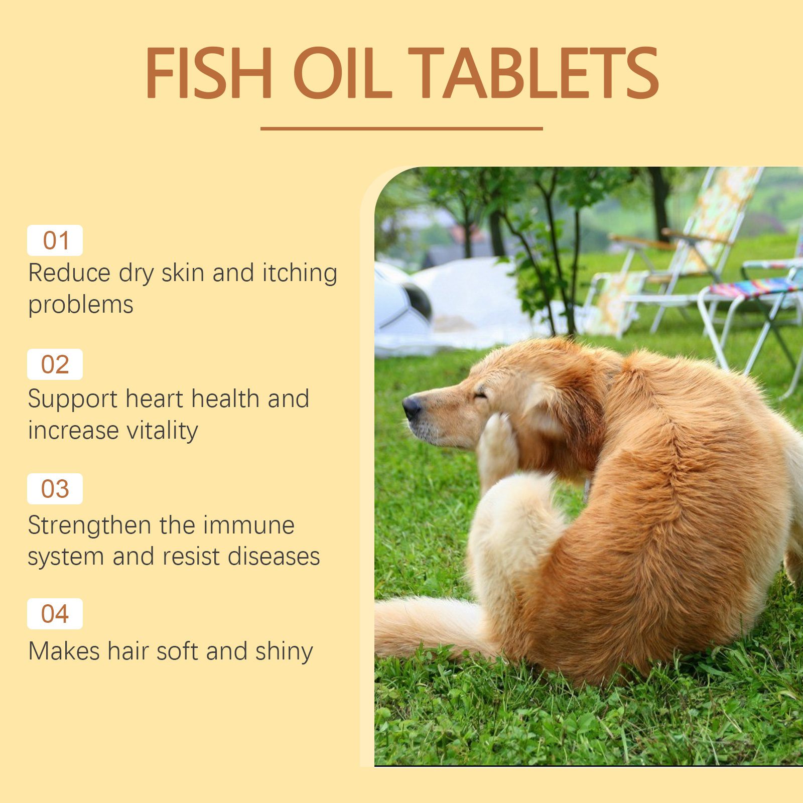 Dog Fish Oil Chewable Tablets,3 Skin & Coat Supplement For Itchy Skin, Seasonal Allergies, Support Bone, Digestion & Reproductive Health, 60 Tablets - Image 8