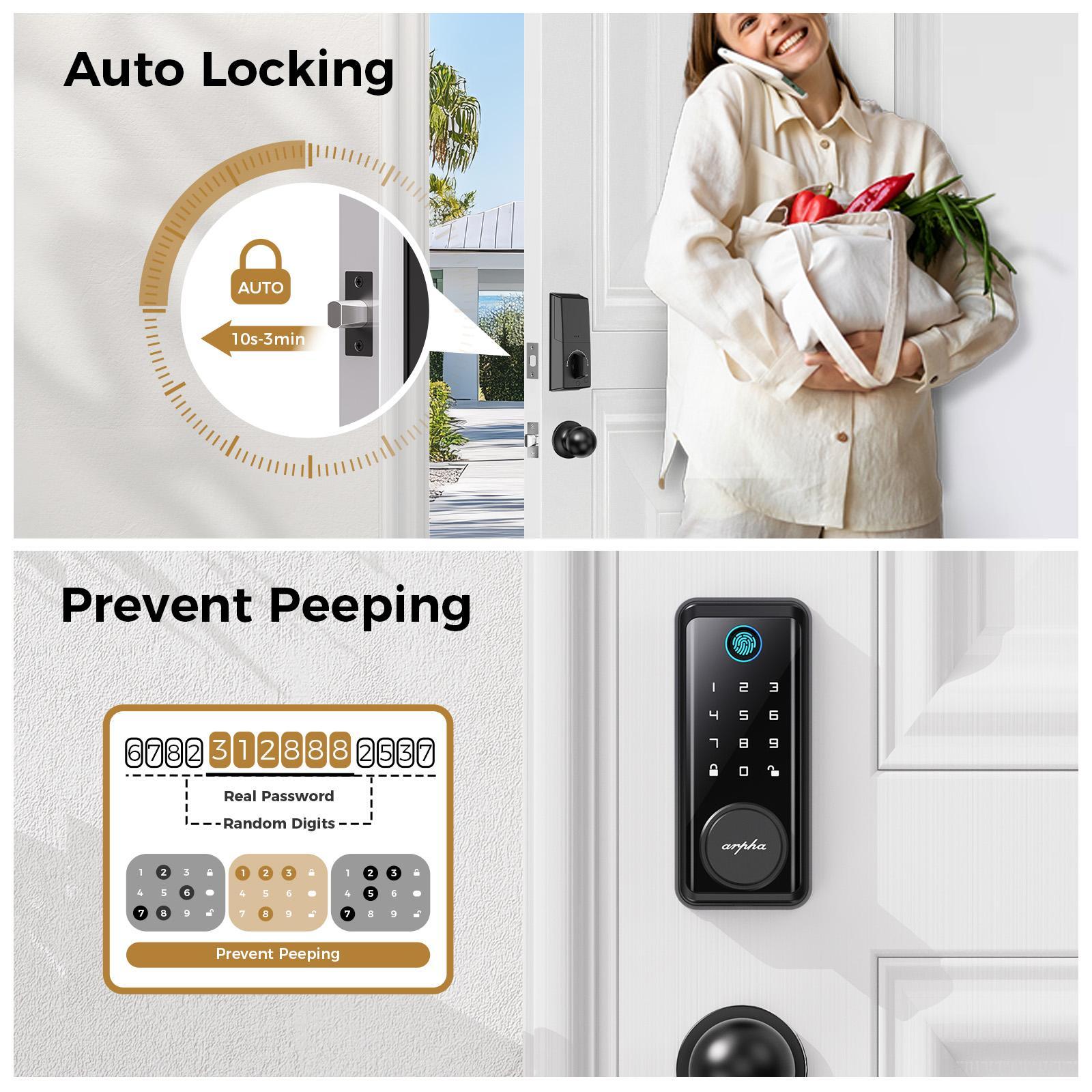 Keyless Entry Door Lock With Handle App-Controlled Front Door Lock Set With Keypad Auto-Lock & One-Touch Locking Anti-Peep Code Feature Easy Installation - Image 4