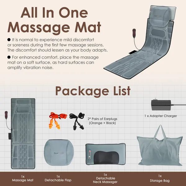 Flannel / PU Material Options - 1 Pc Full Body Massage Mat Multifunctional Massage Chair Pad With Heat Timer Shiatsu Neck Massager Carry Bag Earplugs Anti-Slip Bottom For Reclining Chair - Image 2