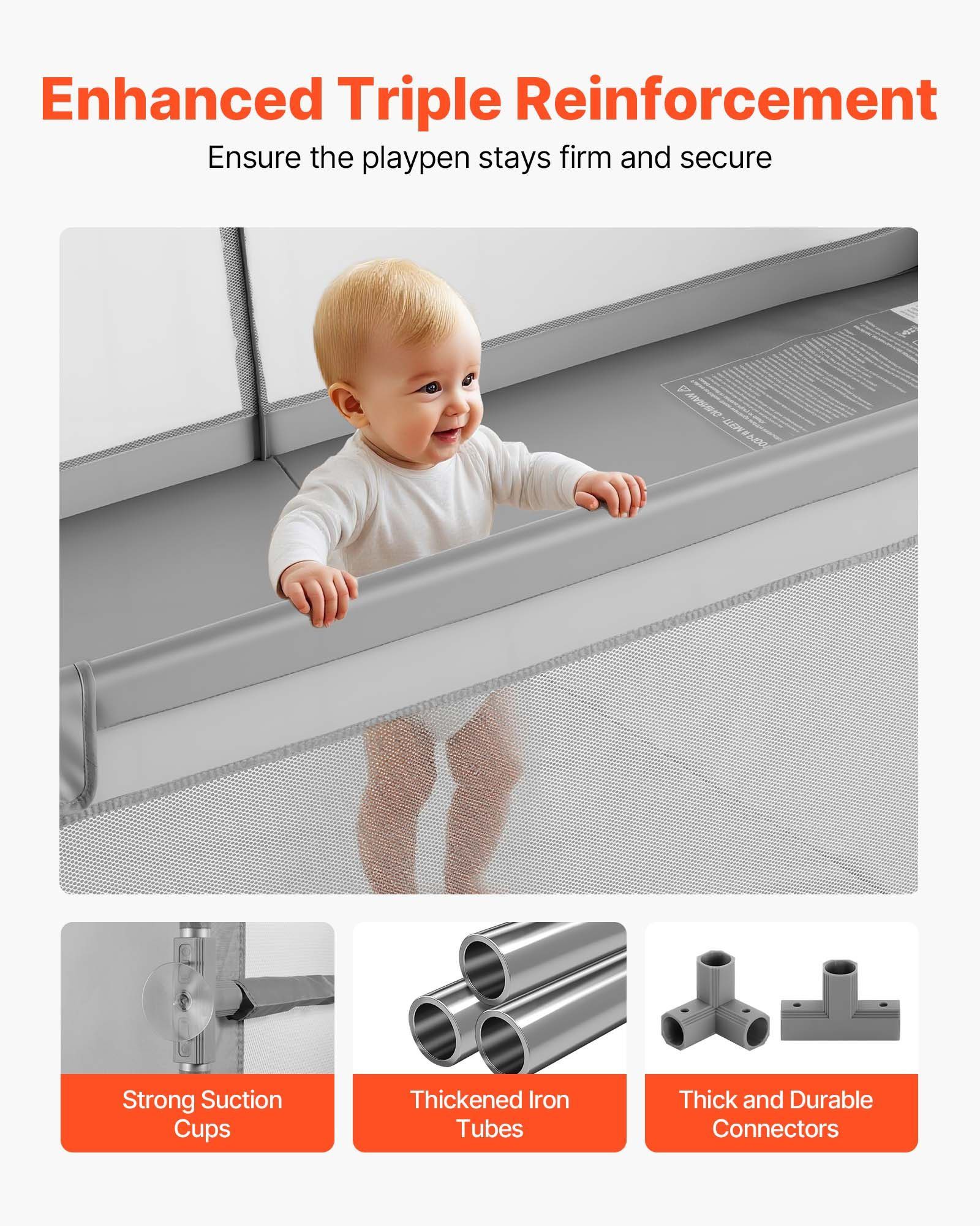 Baby Playpen, 78.7″ X 70.3″ Extra Large Playpen For Babies Toddlers, Indoor/Outdoor Baby Fence Play Yard, No-Gap Safety Activity Center With 50 Ocean Balls, Zippered Door & Soft Breathable Mesh - Image 3