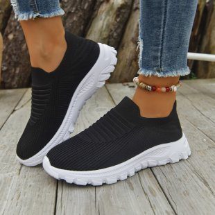 أحذية رياضية جديدة من قماش Flyknit شبكي منخفضة القطع بدون أربطة مع كعب إسفيني ومنصة سميكة - الصورة 6