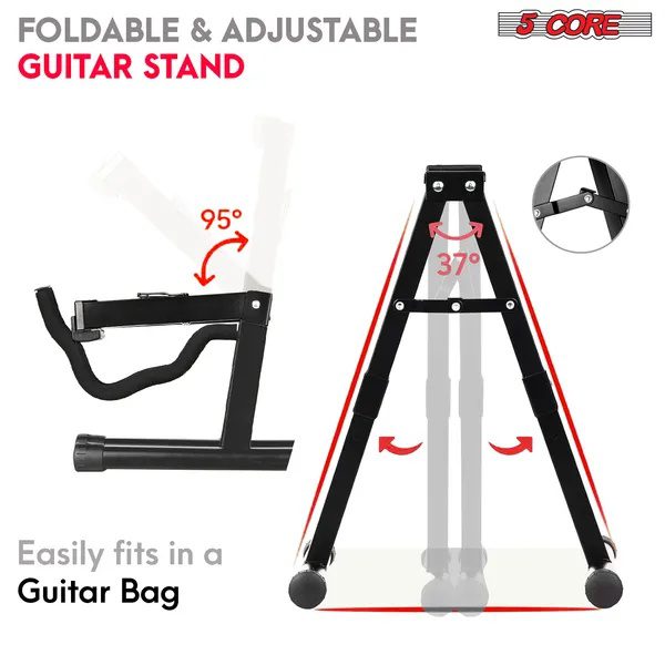 5 Core Guitar Stand 2PC A Frame W Soft Foam Arm Non Slip Rubber For Acoustic Electric Bass - Image 2