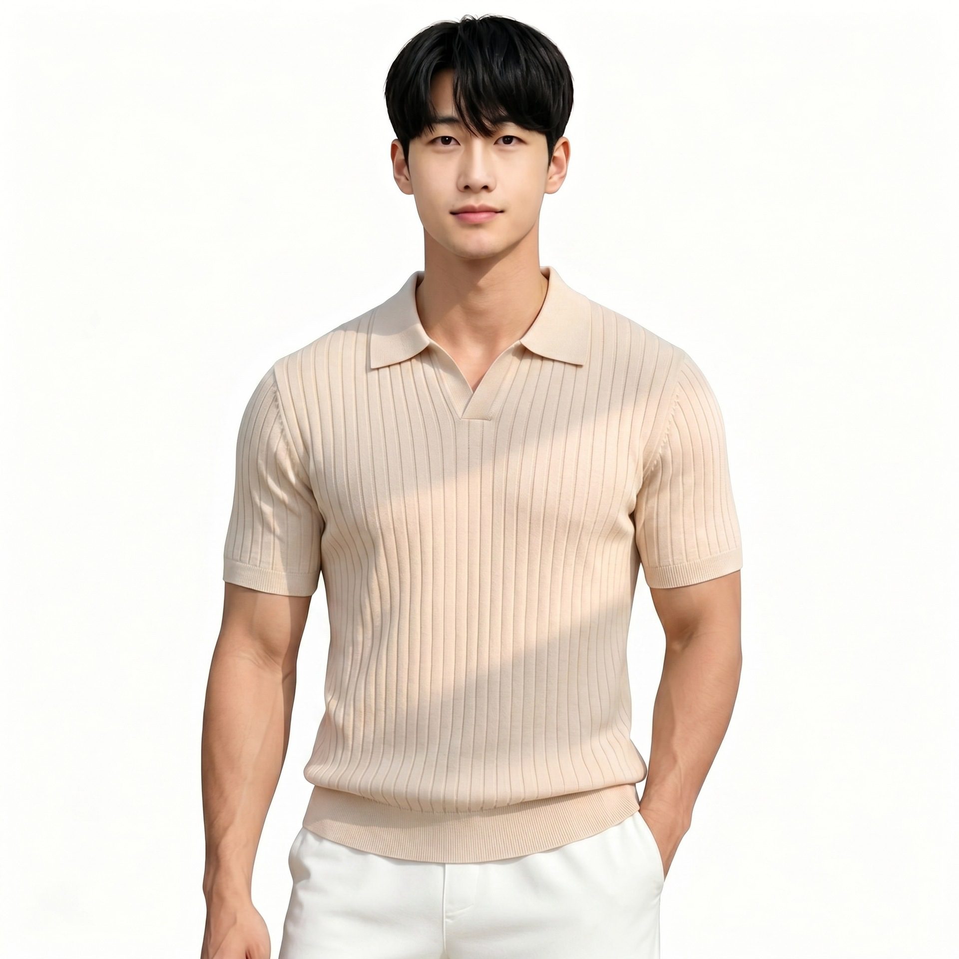 Notch-collar Striped Half-zip Knit T-shirt - Image 6
