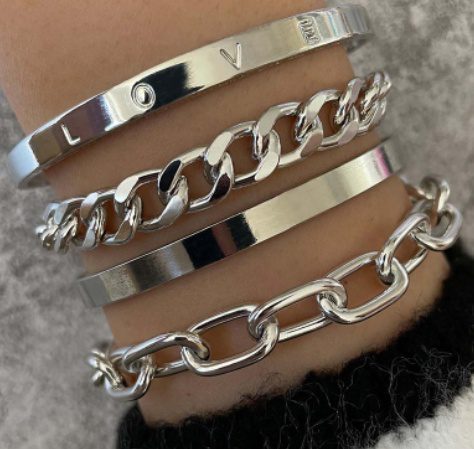 Simple And Smooth C-shaped Hollow Chain Bracelet Set - Image 6