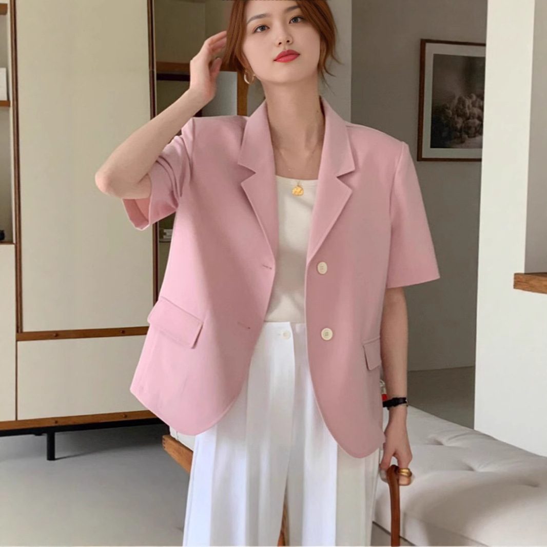 Single-breasted Two-button Relaxed-fit Versatile Casual Short-sleeve Blazer