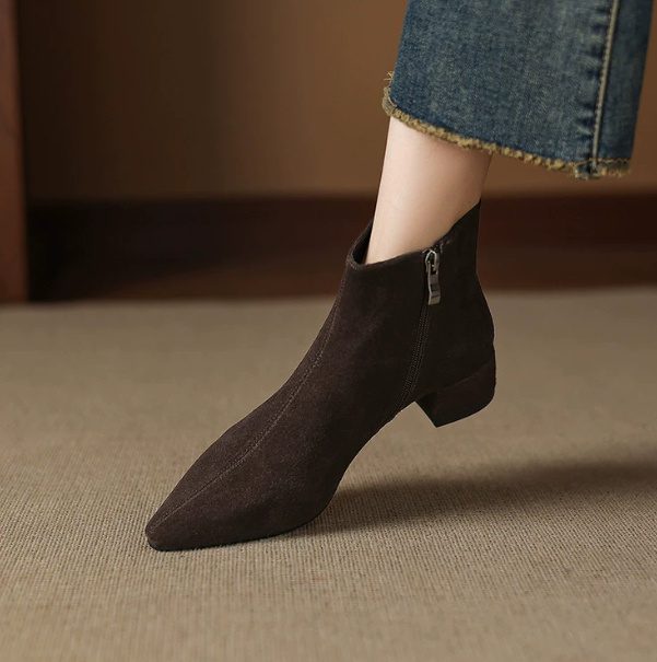 Low-heeled Cowhide Suede Women's Ankle Boots - Image 4