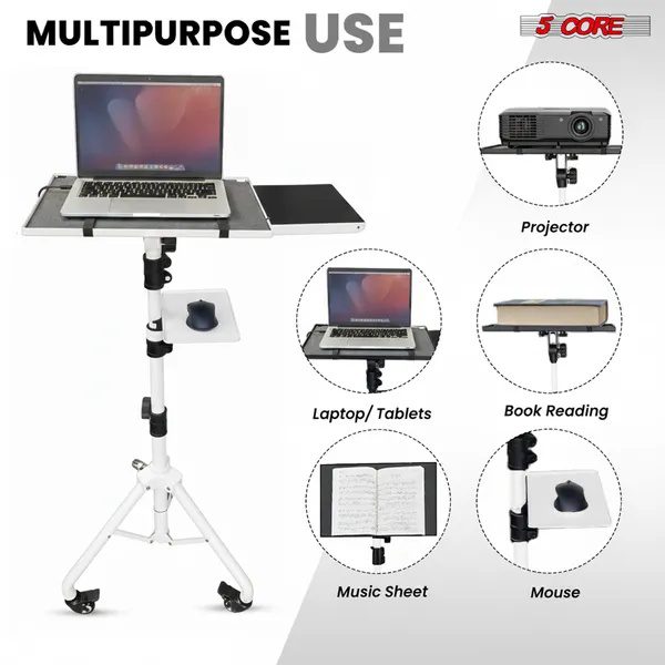 Projector Stand 29.5 To 71 Inch Adjustable Tripod 2 Shelves Portable Laptop Cart W Phone Holder - Image 4