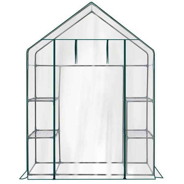 Mini Walk-in Greenhouse With PVC Cover, 4-Shelf Indoor Outdoor Plant Gardening Green House For Garden Backyard, 56inch X 29inch X 77inch, Transparent