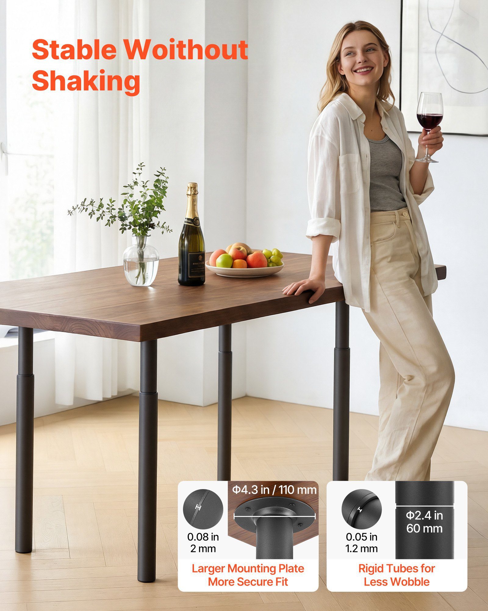 Adjustable Table Legs, 28-43.3 In Steel Furniture Legs, 1200 Lbs Max Load Heavy Duty, Quick Installation, Ideal For Home Office Desk DIY, Coffee Dinner Bar Tables, Workbenches, Set Of 4, Black - Image 4