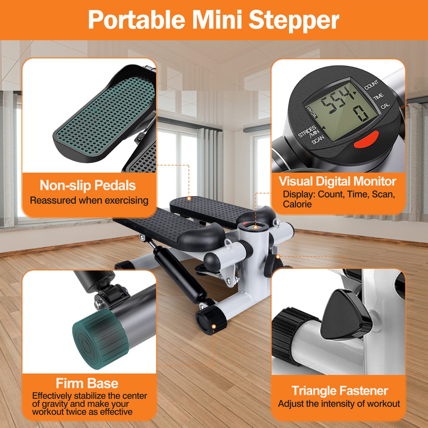 Stepper For Exercise Mini Fitness Stepper With 2 Resistance Bands LCD Monitor Max 330.7LBS Load Stair Stepper Quiet Stepper - Image 10