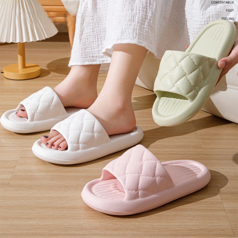 New Rhombus Home Slippers Summer Non-slip Floor Bathroom Slipper Lightweight Simple House Shoes For Women Men - Image 2