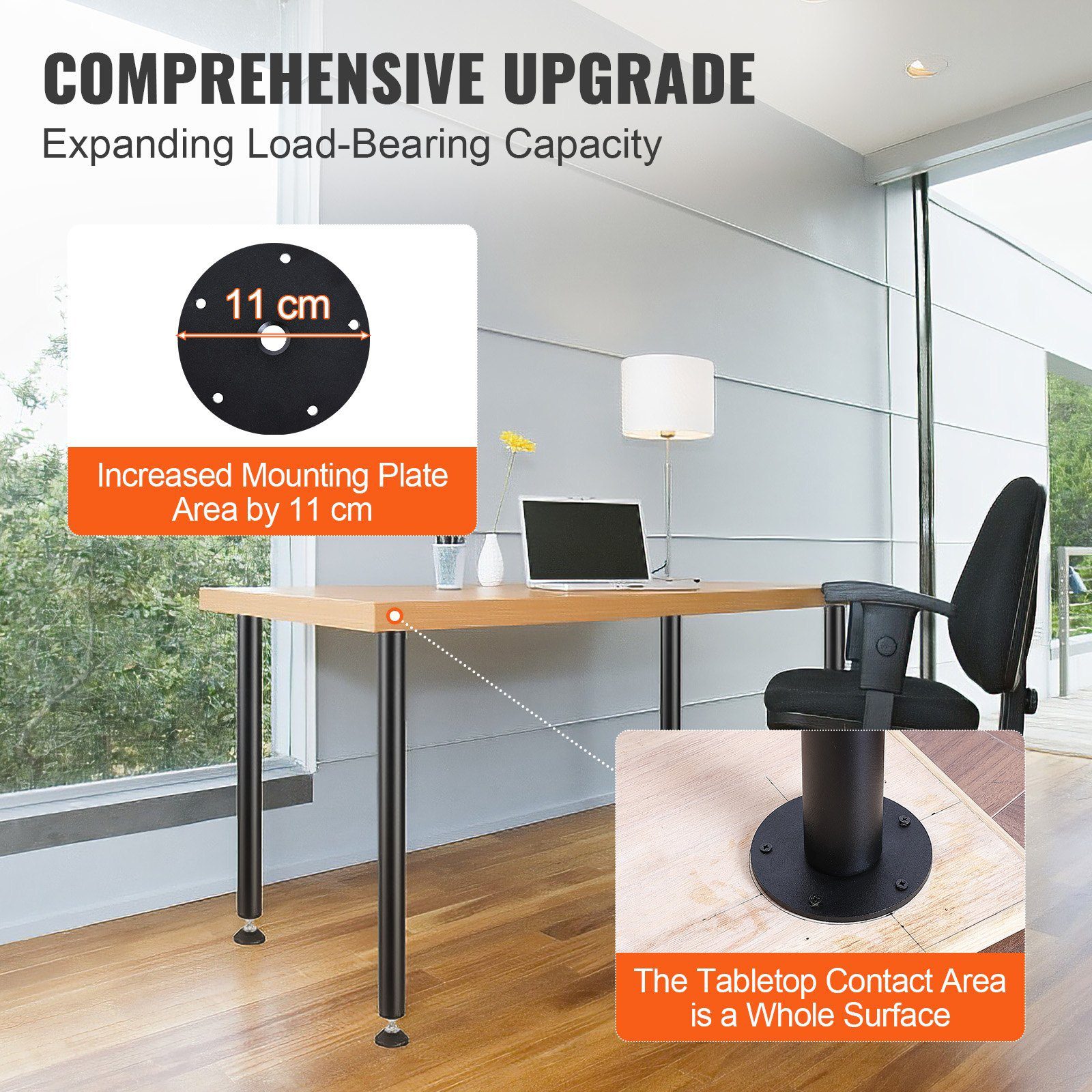 711.2MM Adjustable Desk Legs, Reinforced Steel Office Table Furniture Legs Set Of 4 For DIY, 544.3KG Load Capacity Heavy Duty Desk Legs, Quick Instalation Legs With Adjustable Foot Cup Black - Image 4