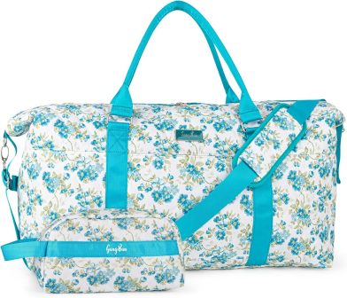 Women's Travel Bag With Toiletry Pouch  Carry-on Overnight & Weekend Bag For Travel, Yoga, And Gym  White Floral Design