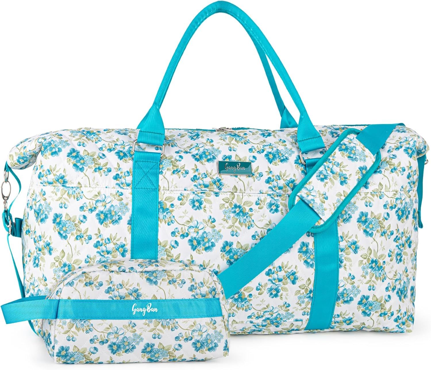 Women's Travel Bag With Toiletry Pouch Carry-on Overnight & Weekend Bag For Travel, Yoga, And Gym White Floral Design