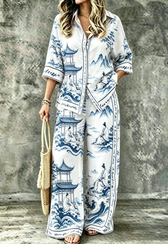 SpringSummer Digital-Print Shirt And Pants Set - Image 5
