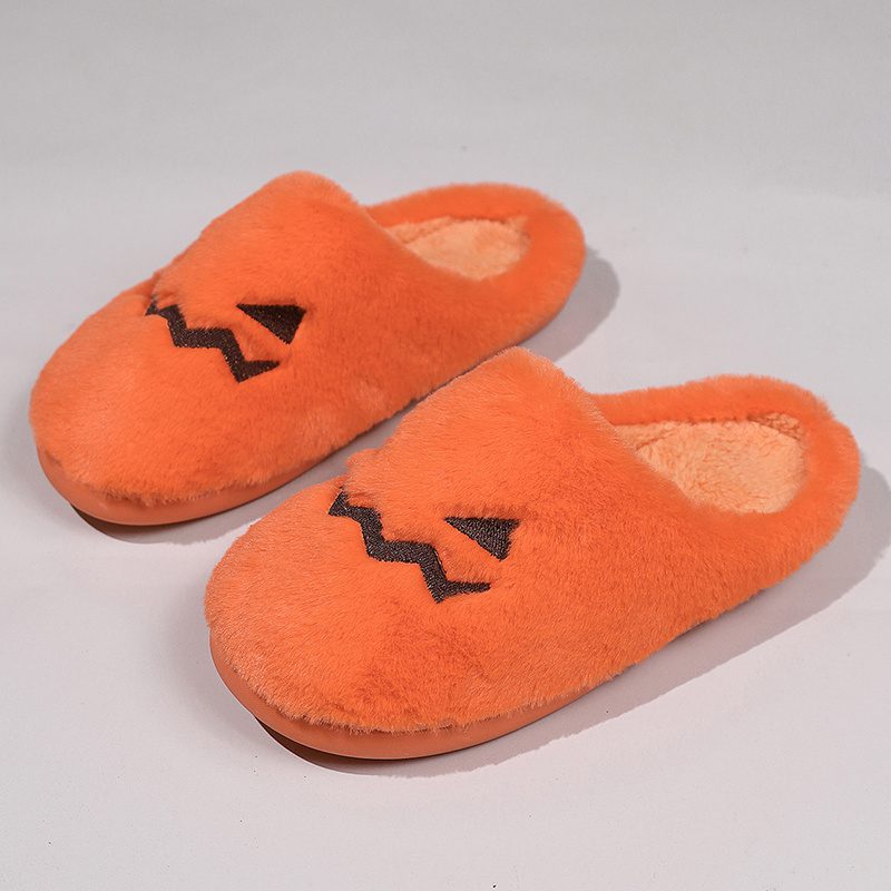 Cute Halloween Pumpkin Slippers Winter Warm Plush Bedroom Floor Home Slippers Casual Slip On Comfortable Cozy Indoor House Shoes - Image 6