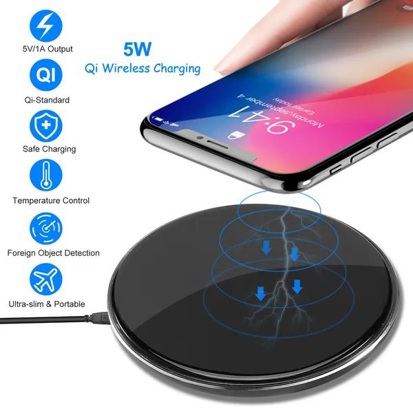 شاحن لاسلكي معتمد بتقنية Qi فائق النحافة بقدرة 5W، لوحة شحن لاسلكية لأجهزة iPhone XS MAX / XR / XS / X / 8 / 8 Plus